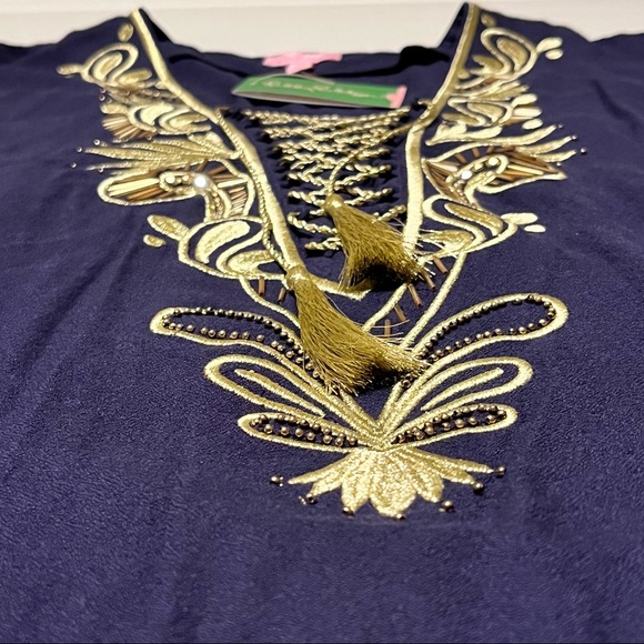 Lilly Pulitzer Womens‎ Small Blue Chai Caftan Dress True Gold Trim Coastal NEW - Picture 15 of 16